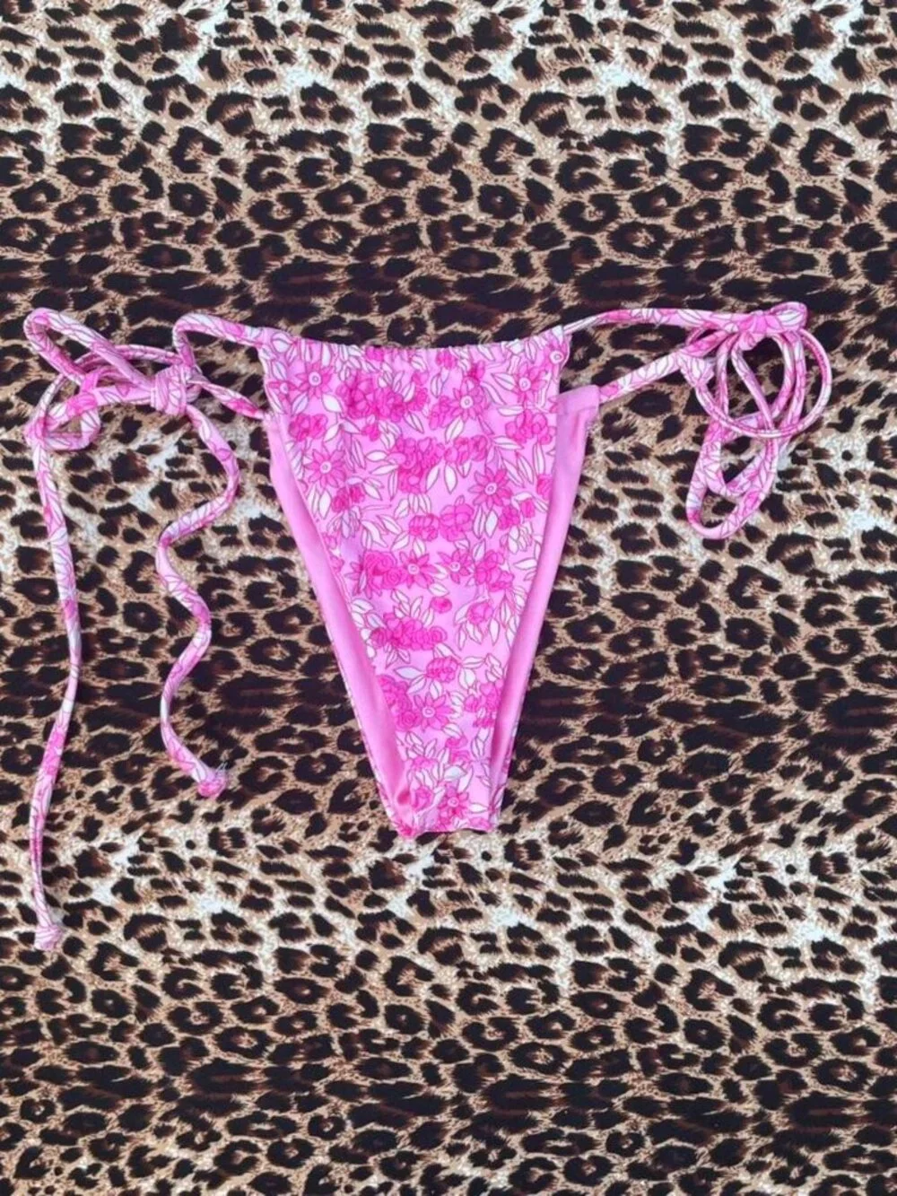 pink floral cheeky string bikini bottoms